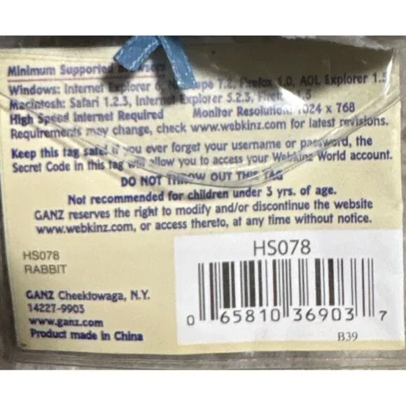 Webkinz Rabbit Plush Lil Kinz Ganz Sealed Code HS078 Collectible Easter - Picture 10 of 13